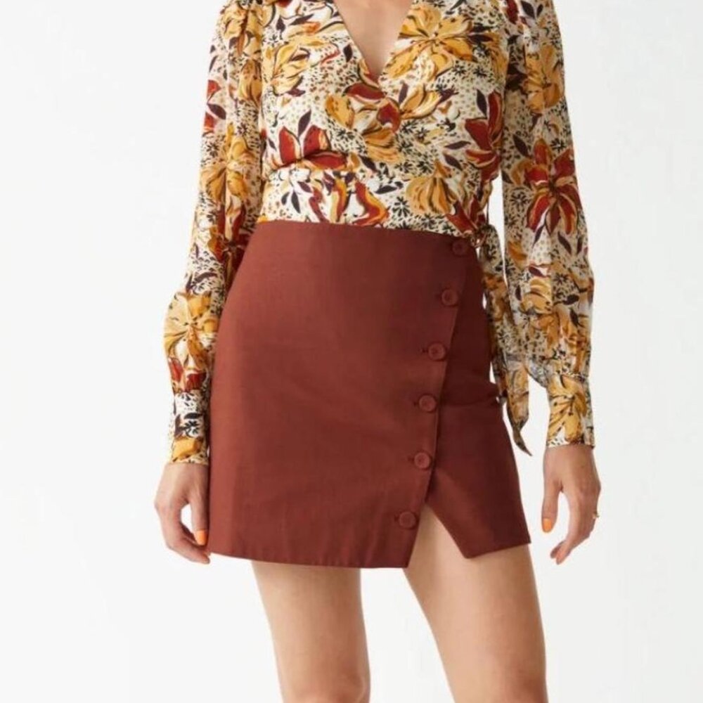 & Other Stories Button Orange Brown Wrap Mini Skirt